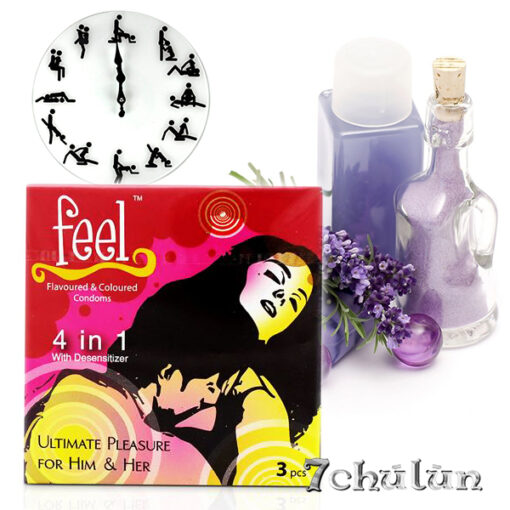 Bao Cao Su FEEL 4in1 Gân Gai Khoái Cảm Kéo Dài Thời Gian Quan Hệ (Hộp 3)